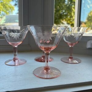 DEPRESSION GLASS Pink Champagne Cocktail  Glasses, Set Of 4